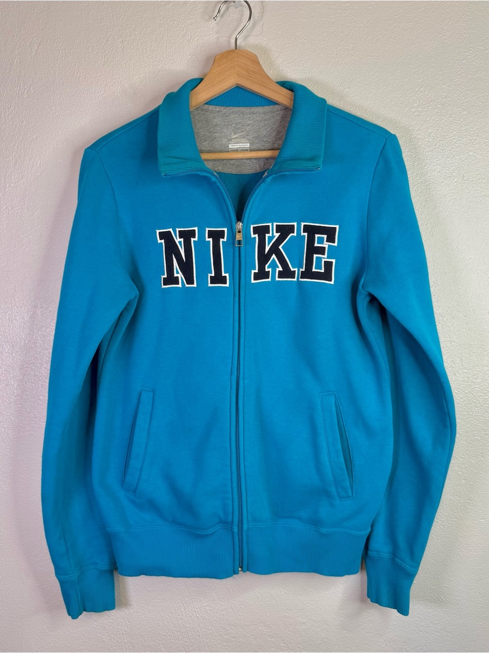 Nike Y2K Embroidered Spellout Full Zip Turquoise Blue Sweatshirt Women's Size M